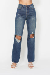 High Waist Ripped Knee Dad Jeans With Plus Size Judy Blue DK 0(24)